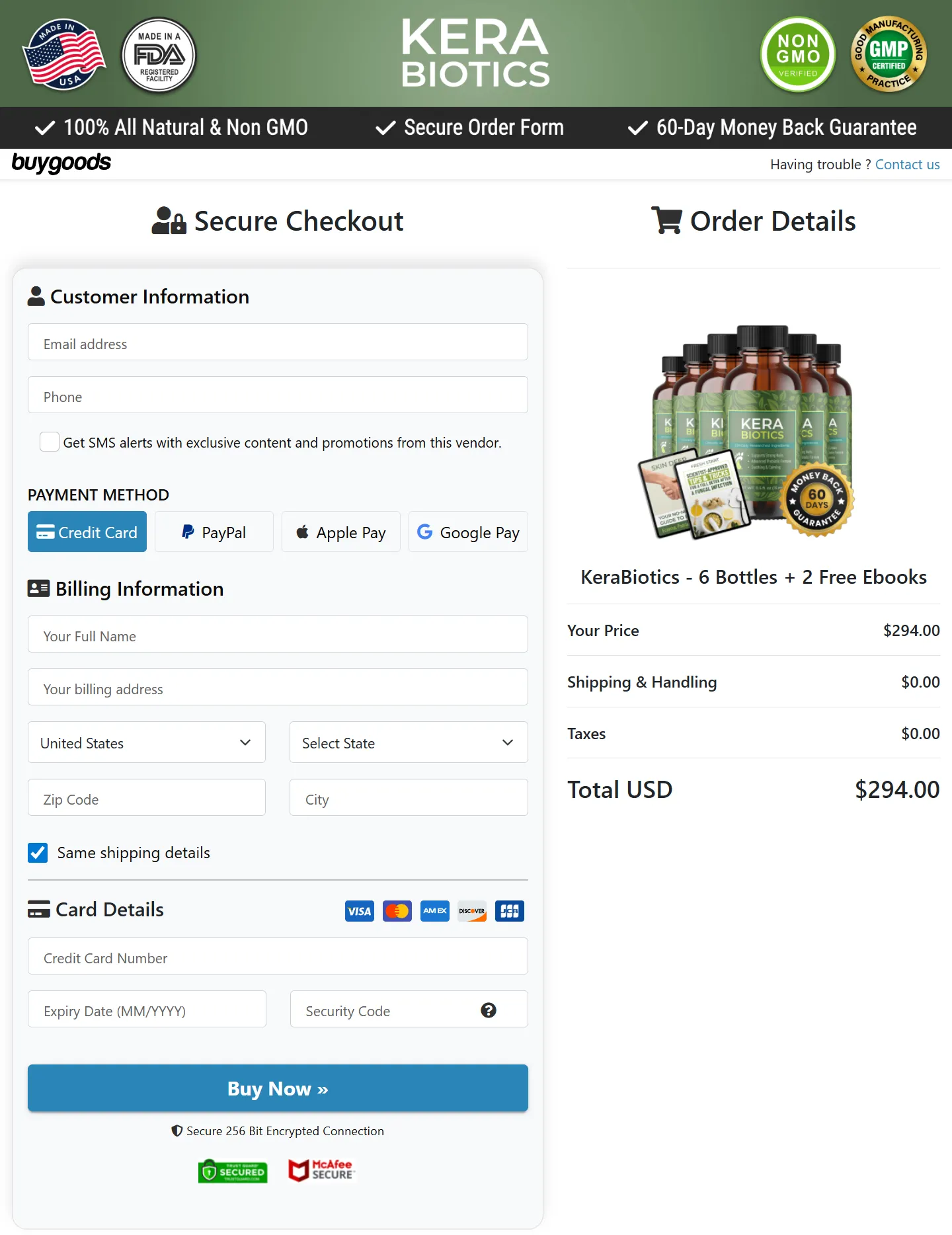 KeraBiotics checkout page